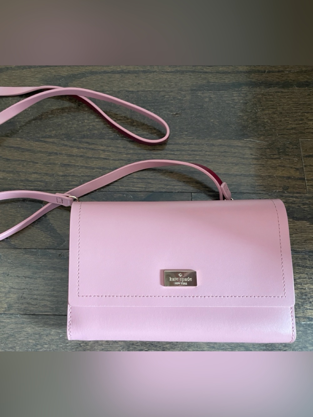 kate spade Pink Leather Crossbody Wallet with Gold Plaque